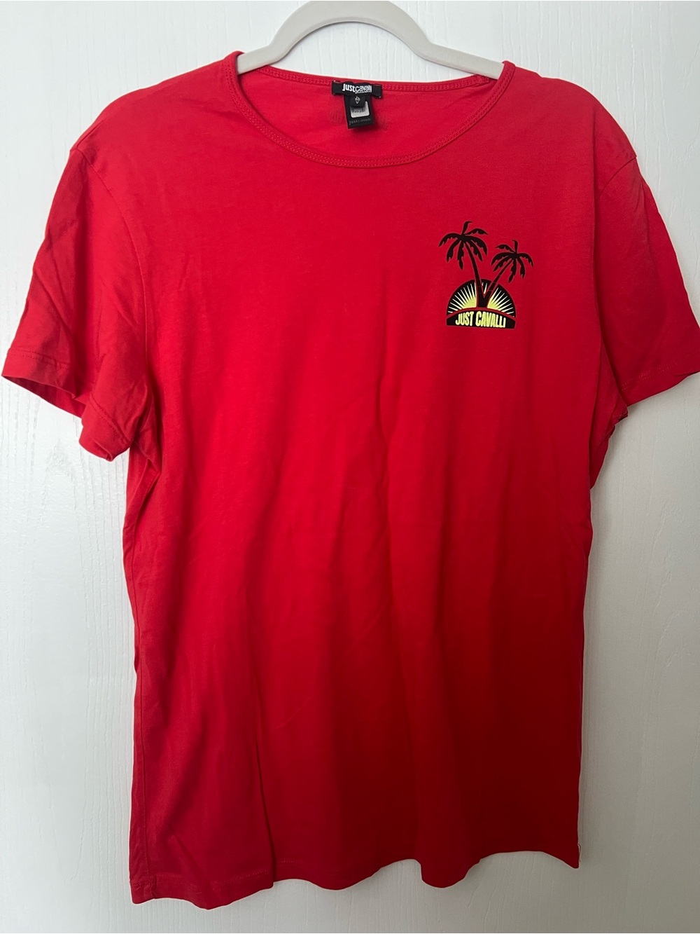 Just Cavalli Red Short Sleeve Tee with Palm Graphic